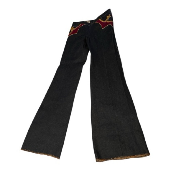 Brittania Denim - Brittania Vintage 1970’s Flare Jeans Star Accents Dark Blue Denim 34L NWOT
